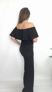 Sukienka maxi hiszpanka typu ''Carmen'' z rozcięciem czarna