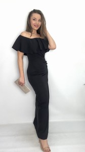 Sukienka maxi hiszpanka typu ''Carmen'' z rozcięciem czarna