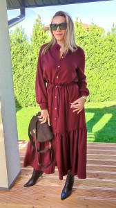 Sukienka koszulowa rozpinana midi zakończona falbaną bordowa