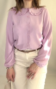 Koszula Damska z ozdobnym kołnierzykiem na guziki puder róż