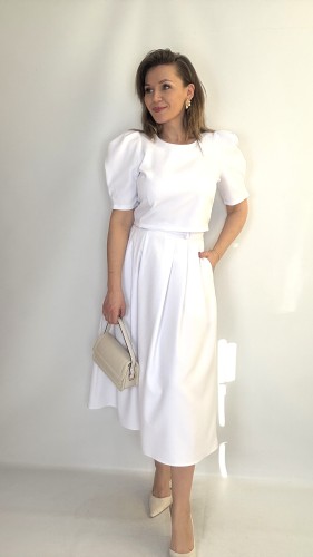 Elegancki komplet Spódnica midi + Bluzka na komunię wesele biały