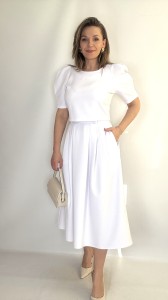 Elegancki komplet Spódnica midi + Bluzka na komunię wesele biały