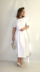 Elegancki komplet Spódnica midi + Bluzka na komunię wesele biały