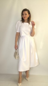 Elegancki komplet Spódnica midi + Bluzka na komunię wesele biały